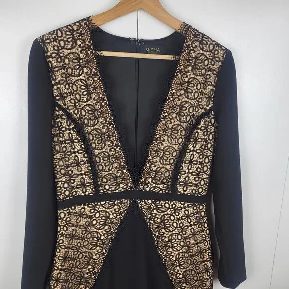 Misha Collection Paulina Scalloped Lace Trim Sheath Cocktail Mini Dress | M - Picture 5 of 13